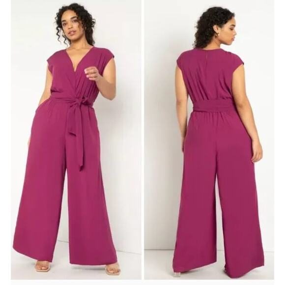 Eloquii Pants - Eloquii Jumpsuit Womens 14 Pink Purple Wide Leg Sleeveless V Neck